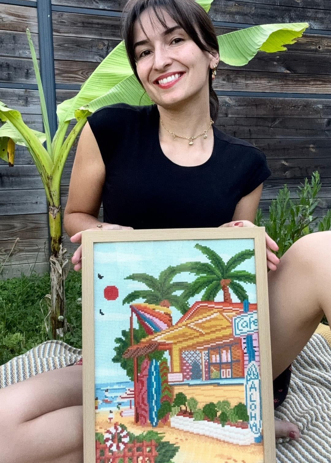 Diamond Painting Hawaï – Peinture en diamant Plage Café 30x40cm – Kit créatif complet - Ma Ville en Diamant