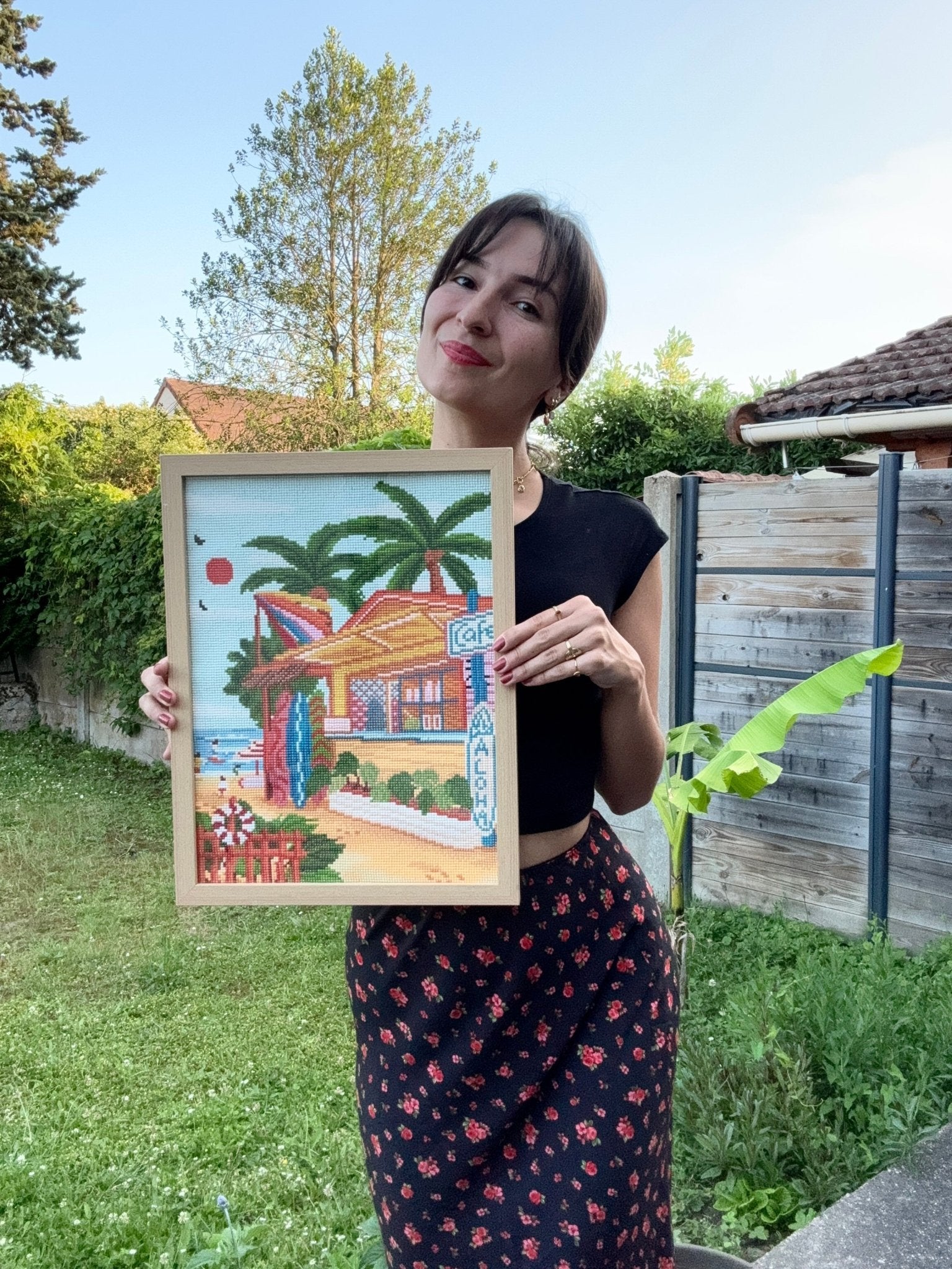 Diamond Painting Hawaï – Peinture en diamant Plage Café 30x40cm – Kit créatif complet - Ma Ville en Diamant