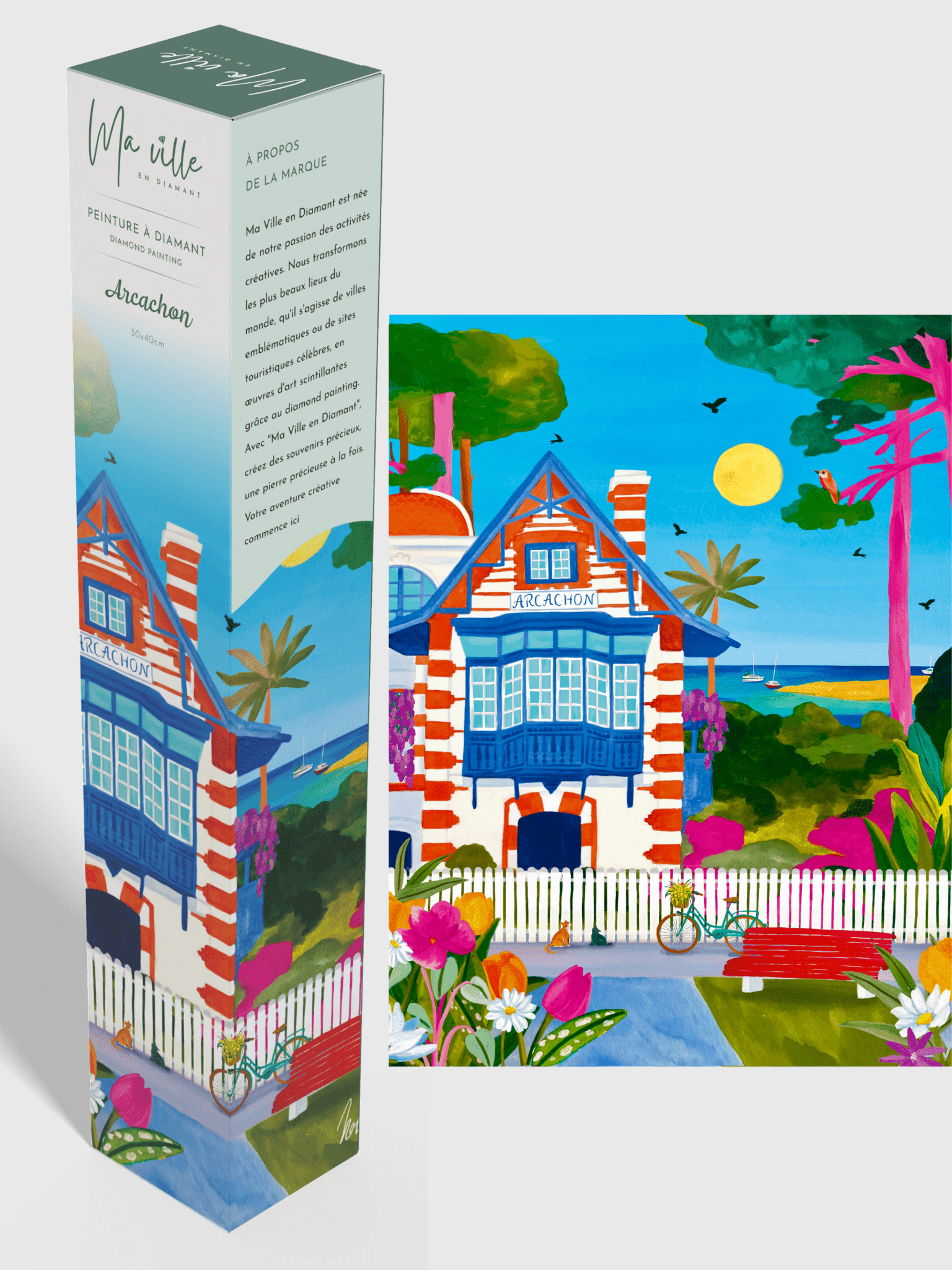 Peinture en Diamant Arcachon Vue sur une Maison au Bord de l’Eau 30x40cm - Kit complet Diamond Painting - Ma Ville en Diamant