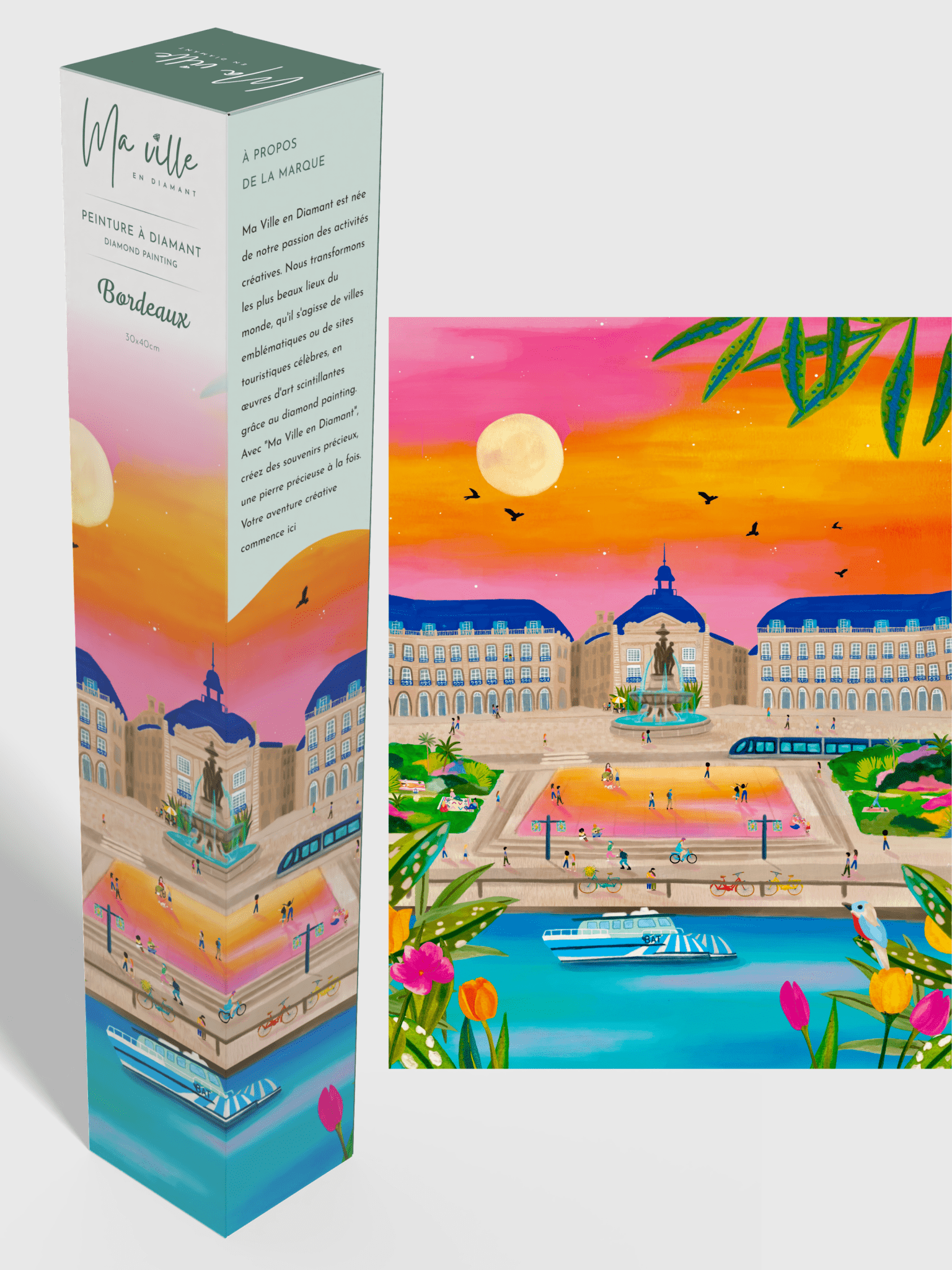 Peinture en Diamant - Bordeaux Place de la Bourse 30x40cm - Kit complet Diamond Painting - Ma Ville en Diamant