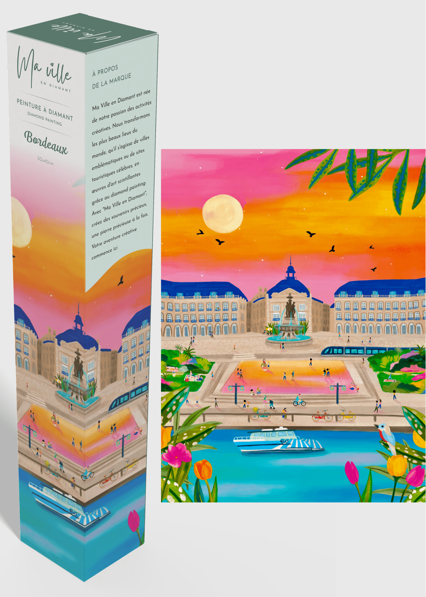 Peinture en Diamant - Bordeaux Place de la Bourse 30x40cm - Kit complet Diamond Painting - Ma Ville en Diamant