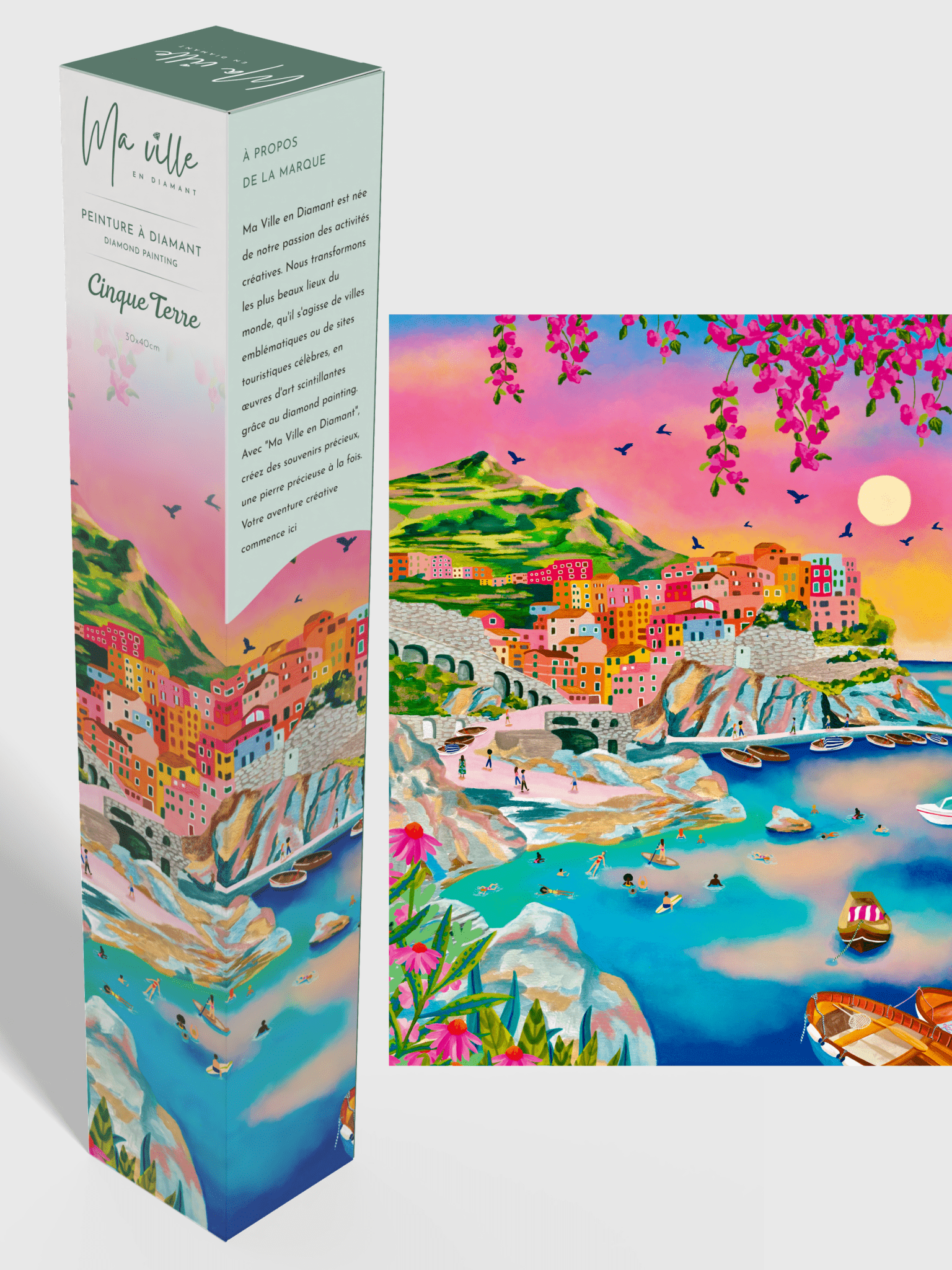 Peinture en Diamant Cinque Terre Vue sur les Maisons Colorées 30x40cm - Kit complet Diamond Painting - Ma Ville en Diamant