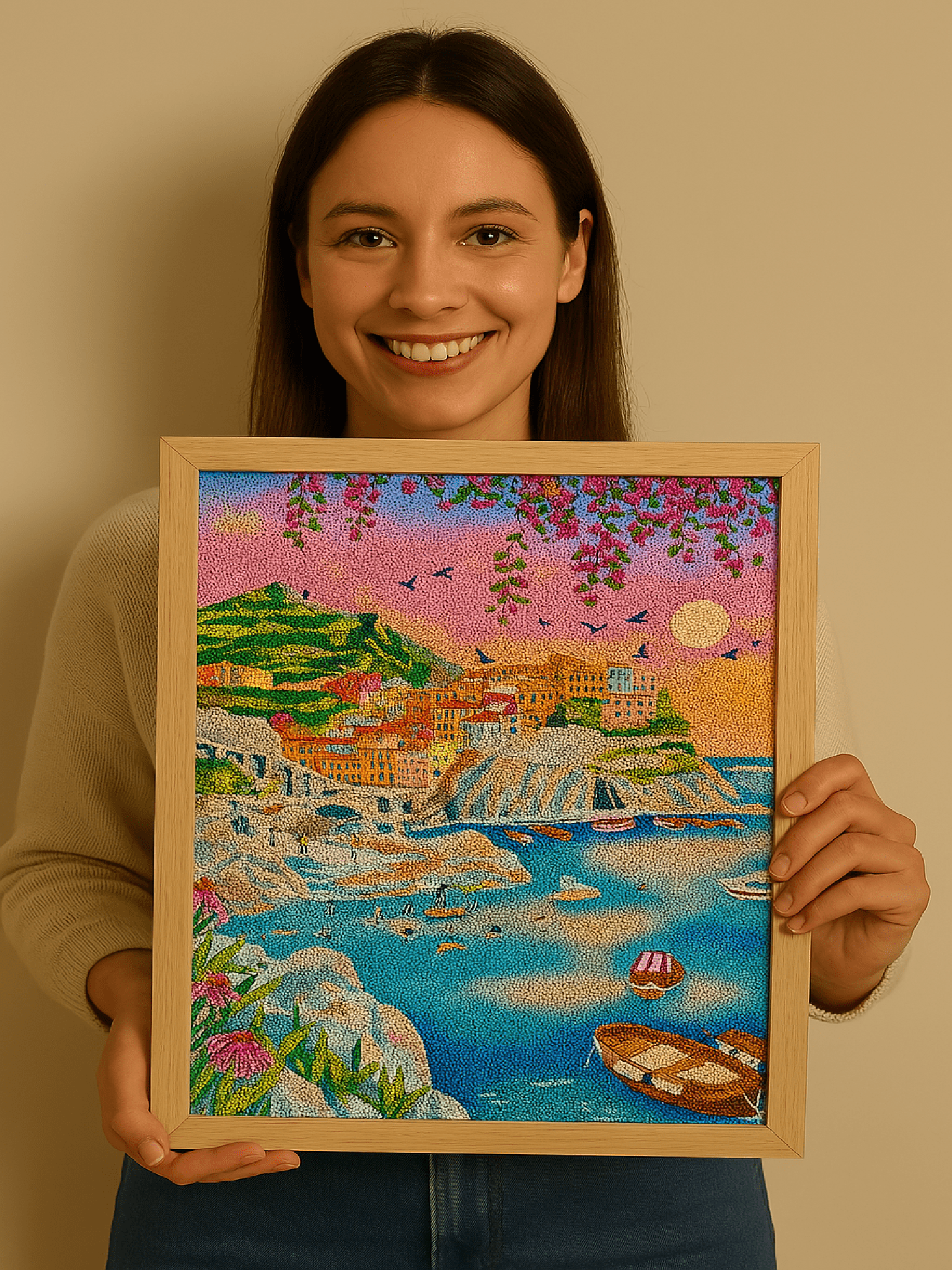 Peinture en Diamant Cinque Terre Vue sur les Maisons Colorées 30x40cm - Kit complet Diamond Painting - Ma Ville en Diamant