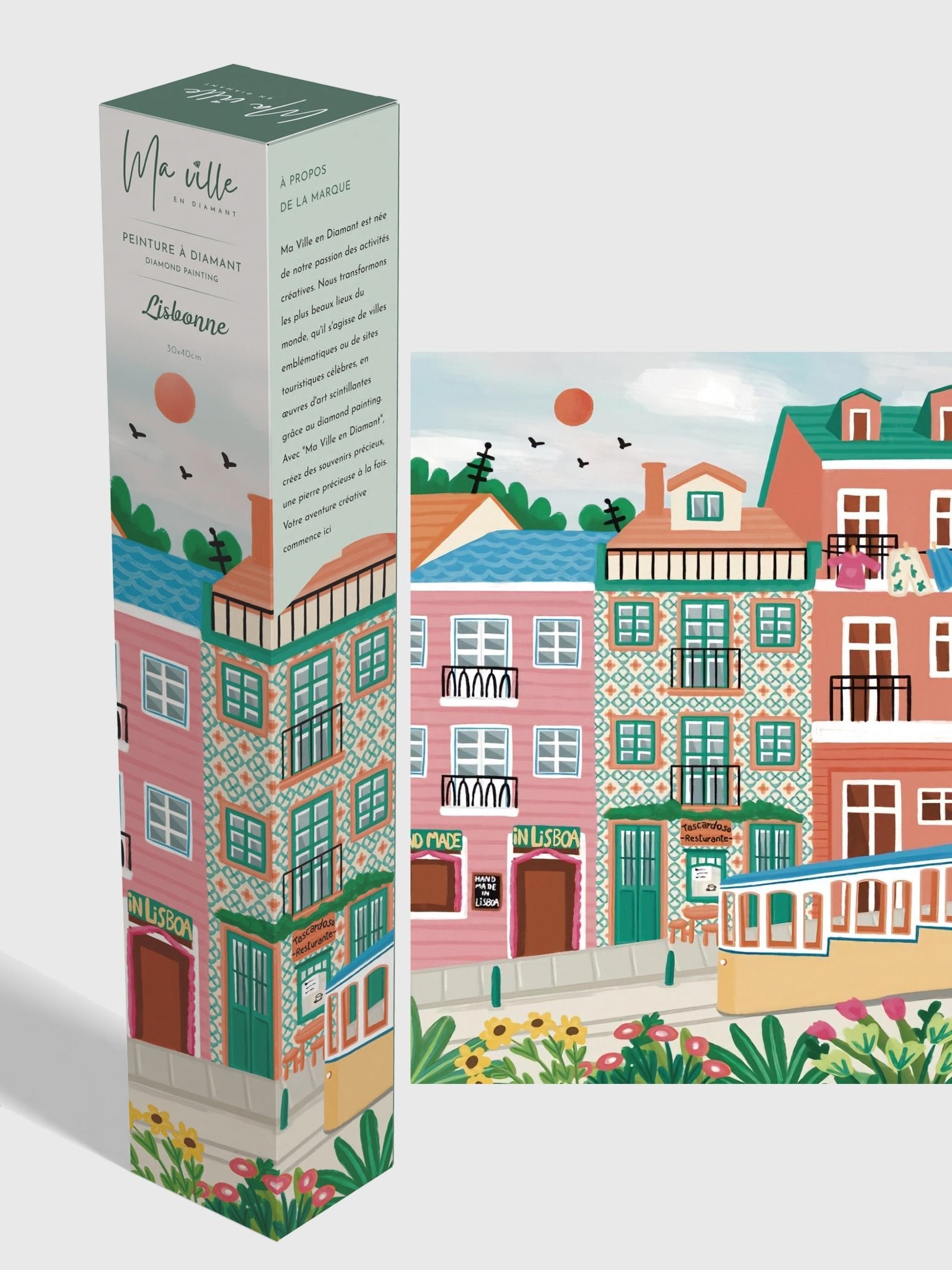 Peinture en Diamant Lisbonne Tramway Jaune 30x40cm - Kit complet Diamond Painting - Ma Ville en Diamant