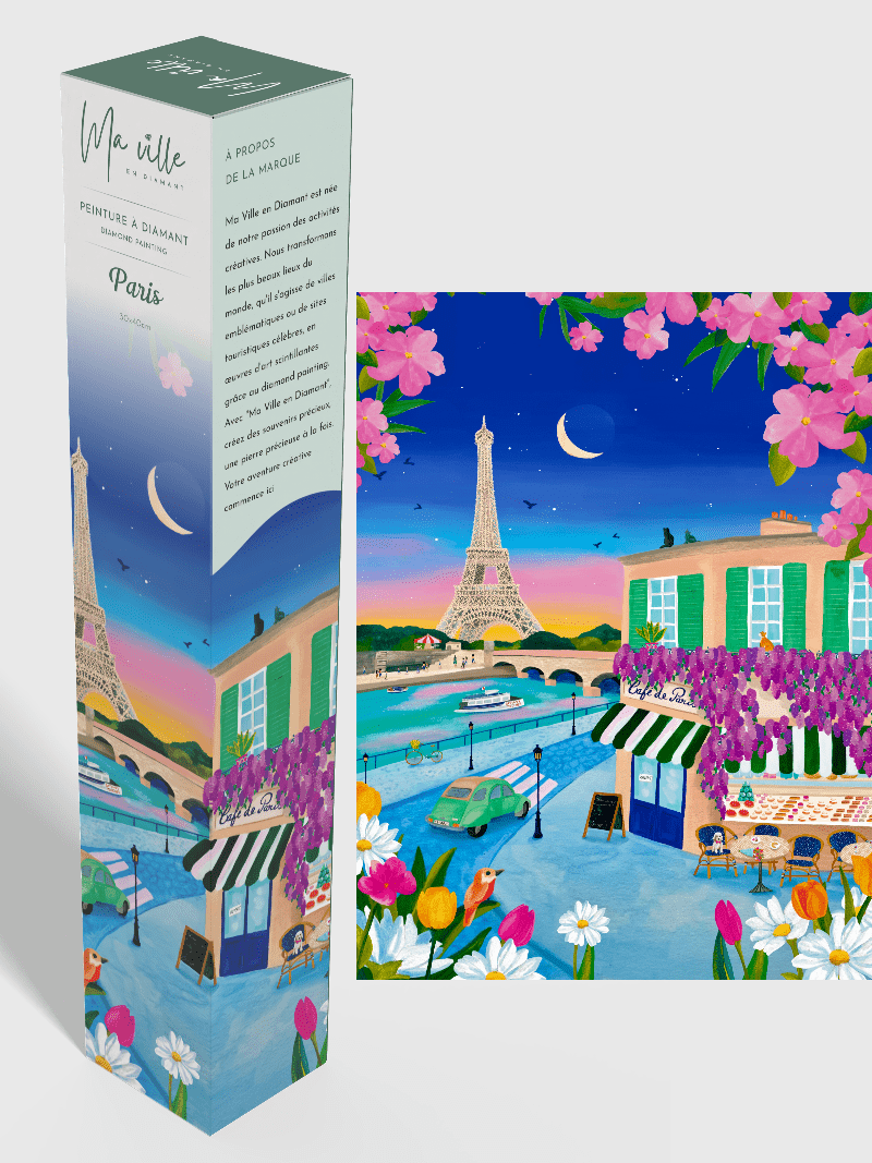 Peinture en Diamant - Paris la Nuit Vue sur la Tour Eiffel 30x40cm - Kit complet Diamond Painting - Ma Ville en Diamant