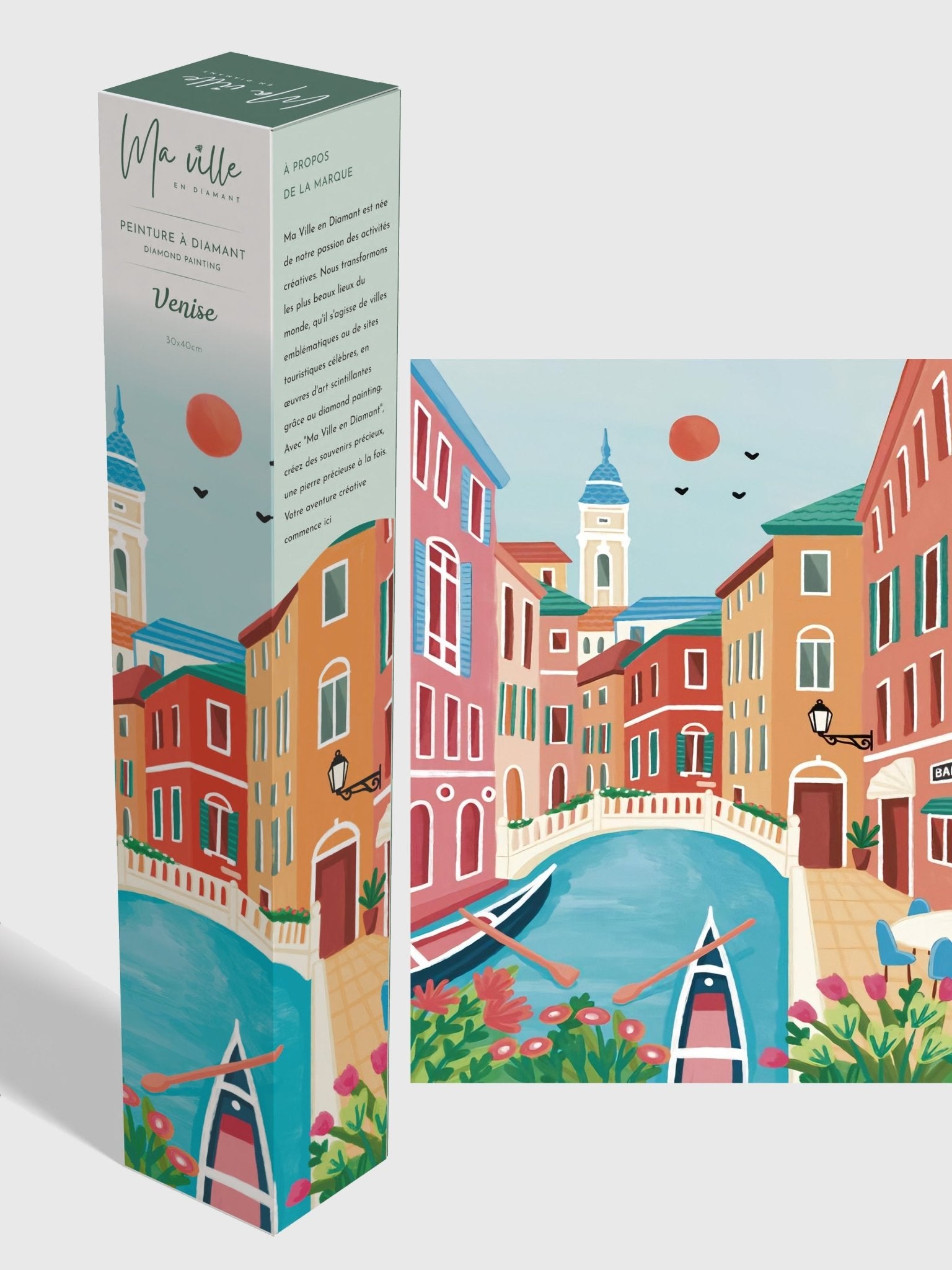 Peinture en Diamant Venise 30x40cm - Balade en Pirogue - Kit complet Diamond Painting - Ma Ville en Diamant