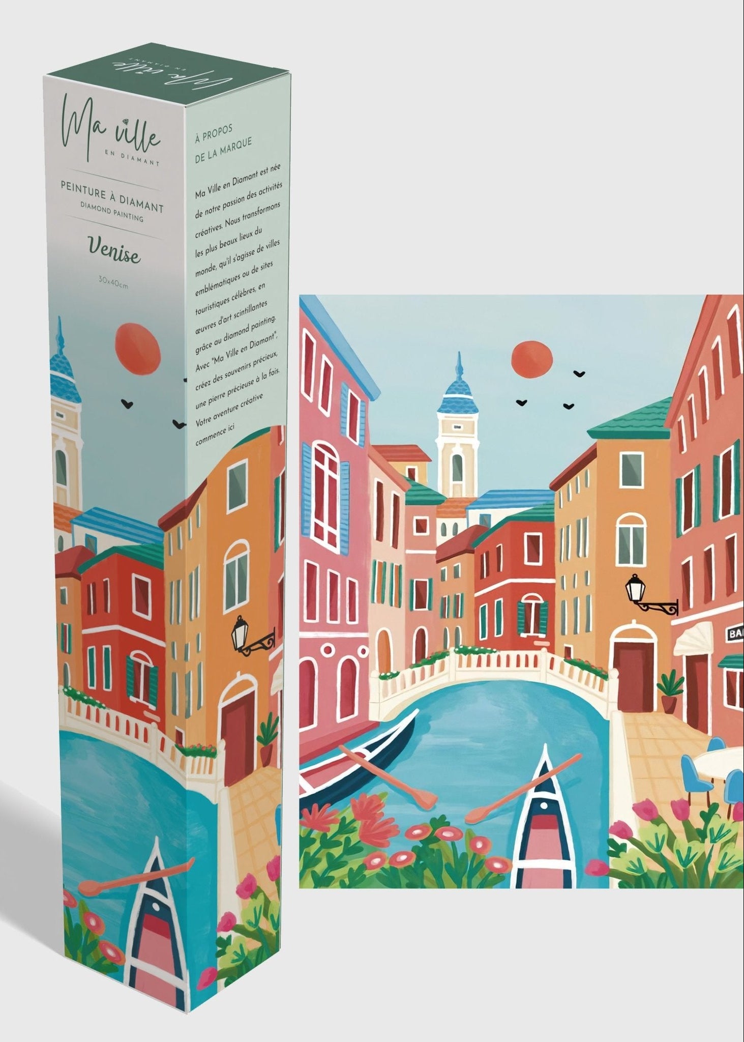 Peinture en Diamant Venise 30x40cm - Balade en Pirogue - Kit complet Diamond Painting - Ma Ville en Diamant