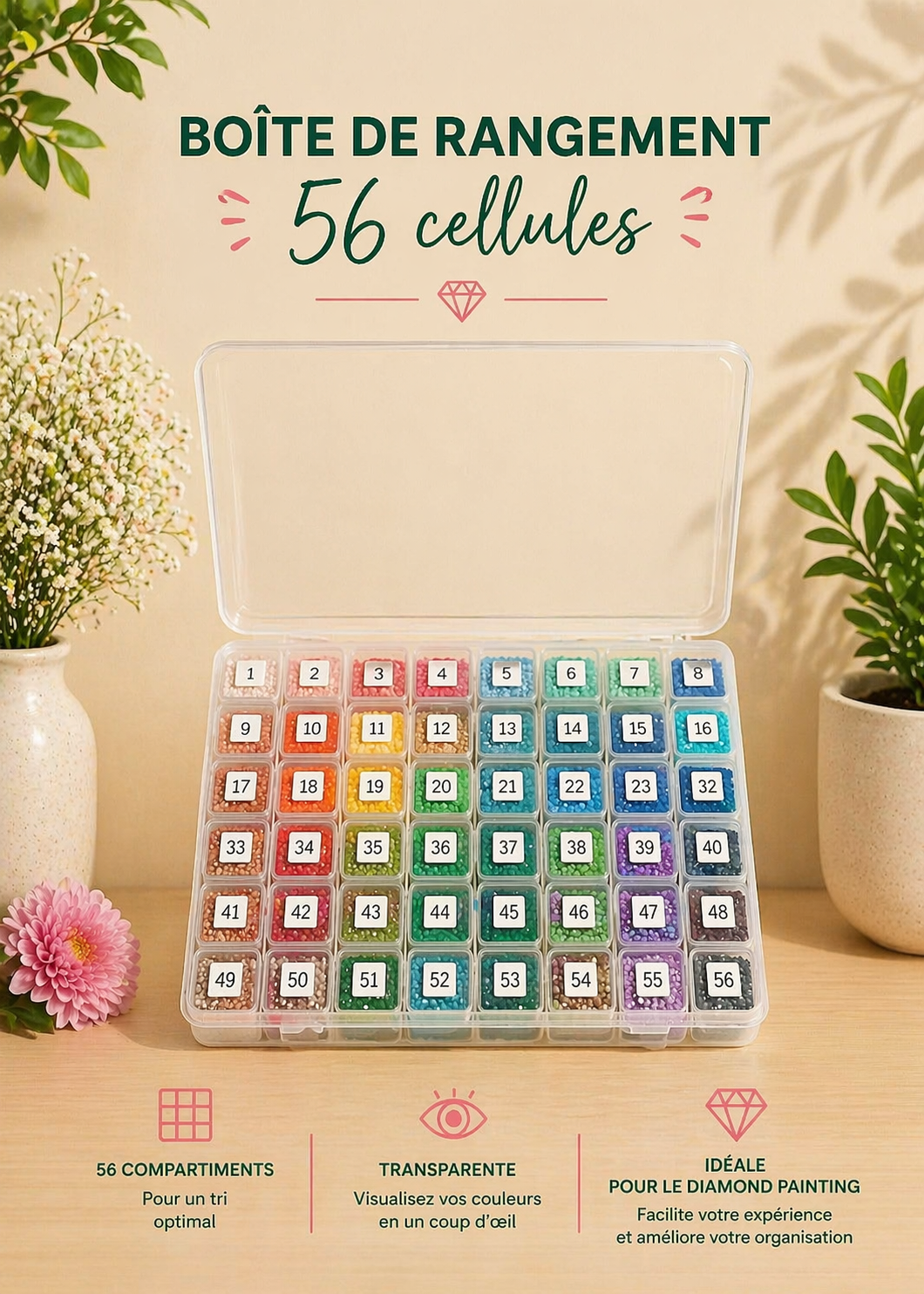 Boîte de Rangement 56 Cellules pour Diamants – Organisation et Praticité - Ma Ville en Diamant