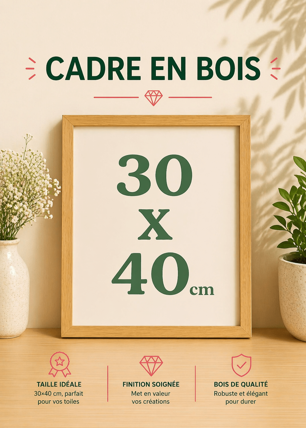 Cadre en Bois 30x40 cm adapté aux Peintures en Diamant - Ma Ville en Diamant
