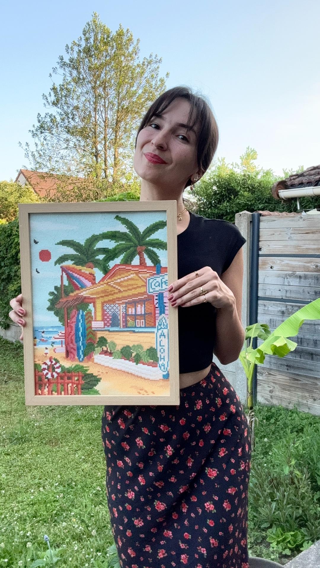 Diamond Painting Hawaï – Peinture en diamant Plage Café 30x40cm – Kit créatif complet - Ma Ville en Diamant