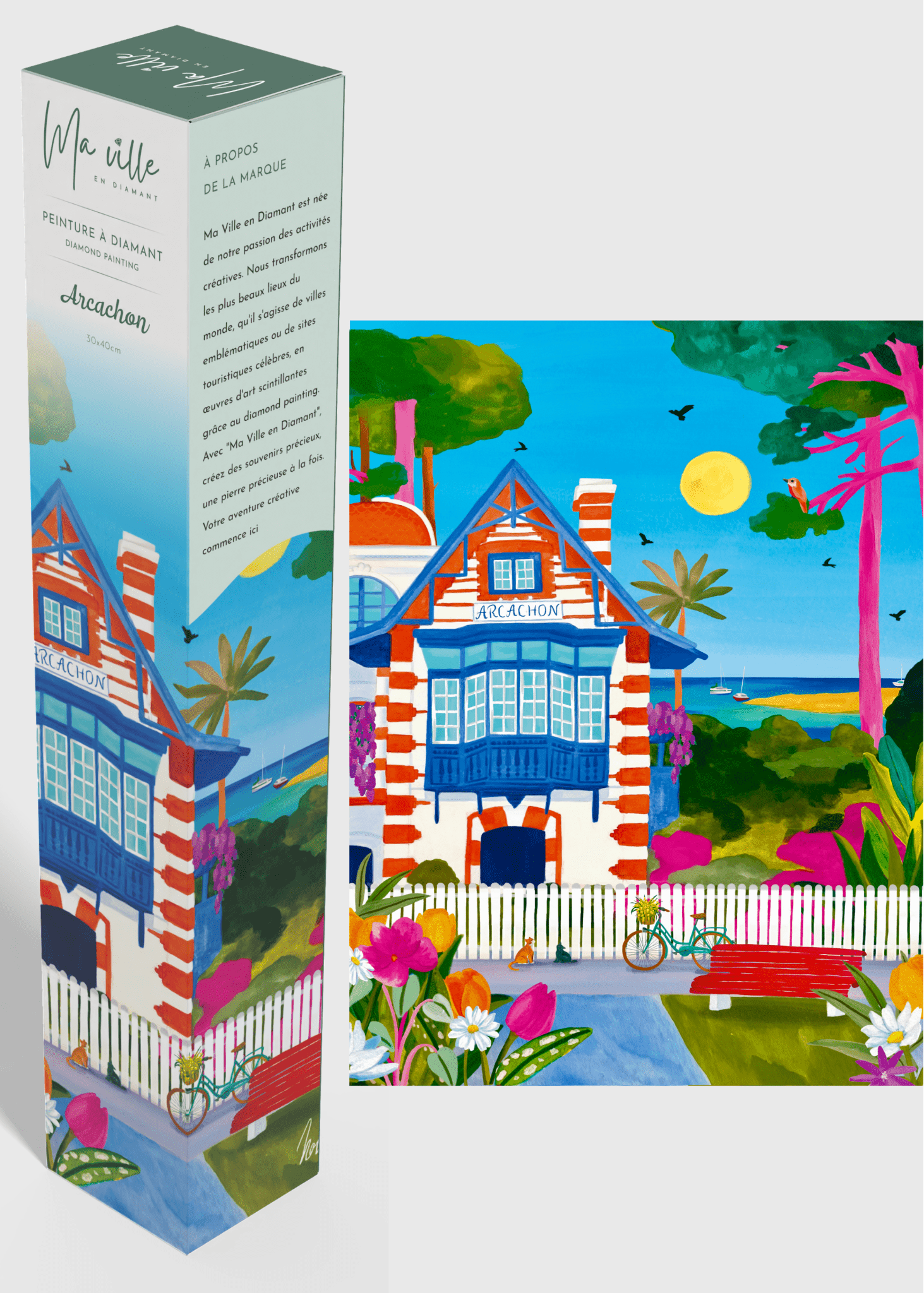 Peinture en Diamant Arcachon Vue sur une Maison au Bord de l’Eau 30x40cm - Kit complet Diamond Painting - Ma Ville en Diamant