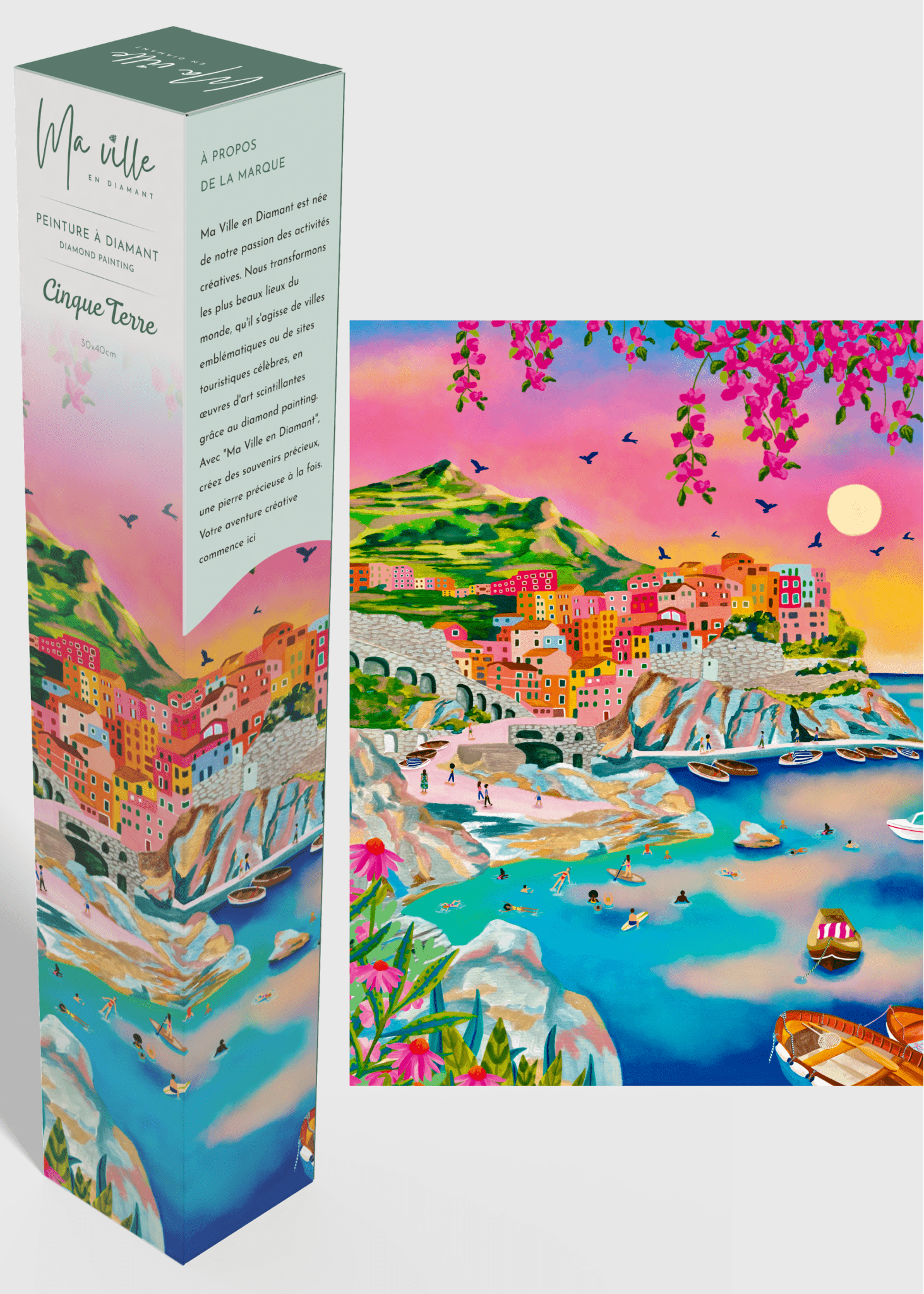 Peinture en Diamant Cinque Terre Vue sur les Maisons Colorées 30x40cm - Kit complet Diamond Painting - Ma Ville en Diamant