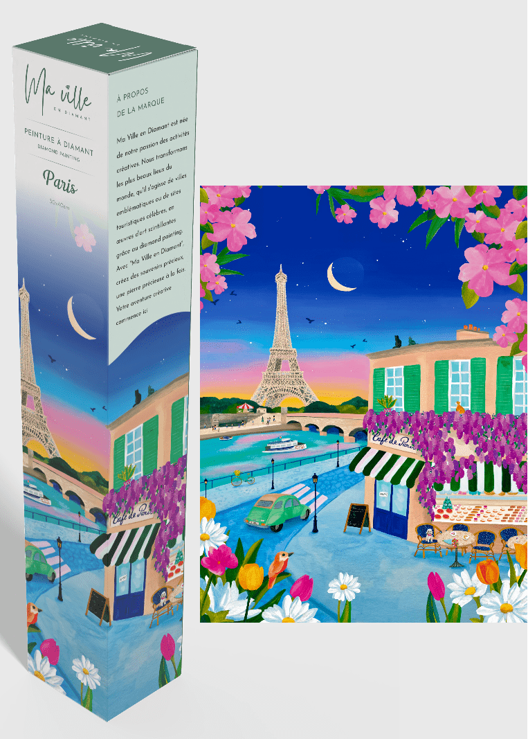 Peinture en Diamant - Paris la Nuit Vue sur la Tour Eiffel 30x40cm - Kit complet Diamond Painting - Ma Ville en Diamant