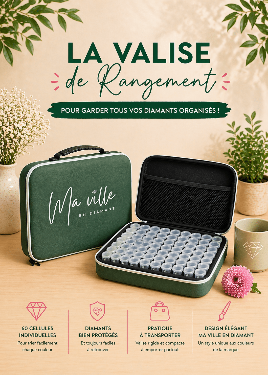 Valise de Rangement 60 Cellules - Organisation et Praticité - Ma Ville en Diamant